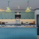 Navy blue painted kitchen cabinets