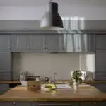 Gray painted wood kitchen cabinets